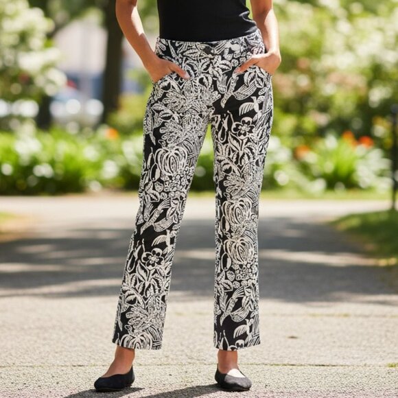 CABI Serengetti Cropped Ankle Pants 2 Woodstock Boho Jungle Tropical Brown Cream - Picture 1 of 16